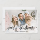 Elegant Script Full Photo Merry KerstBlack Feestdagenkaart