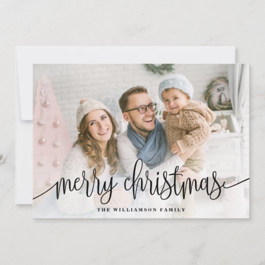 Elegant Script Full Photo Merry KerstBlack Feestdagenkaart (Voorkant)