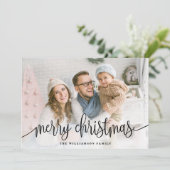 Elegant Script Full Photo Merry KerstBlack Feestdagenkaart