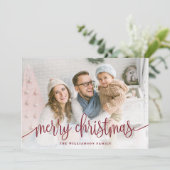 Elegant Script Full Photo Merry Kerstred Feestdagenkaart (Staand voorkant)