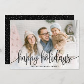 Elegant Script Full Photo Prettige feestdagen Blac Feestdagenkaart (Voorkant / Achterkant)