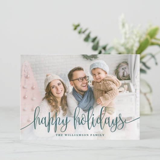 Elegant Script Full Photo Prettige feestdagen Gree Feestdagenkaart (Staand voorkant)