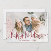 Elegant Script Full Photo Prettige feestdagen Red Feestdagenkaart (Voorkant)