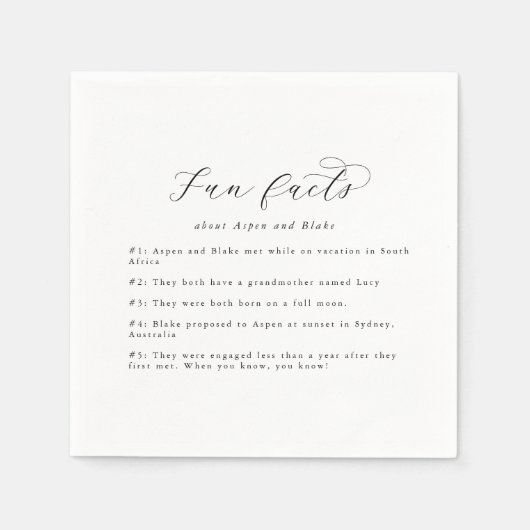Elegant Script Fun Facts Wedding Napkins Servet (Voorkant)