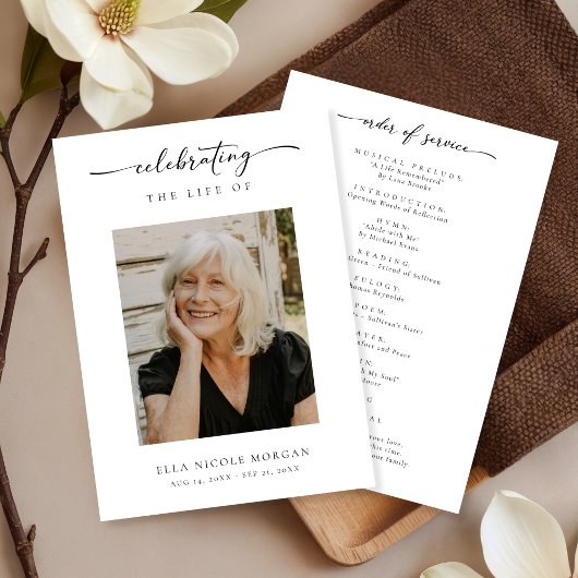 Elegant Script Funeral Ceremony Service With Photo Programmakaart