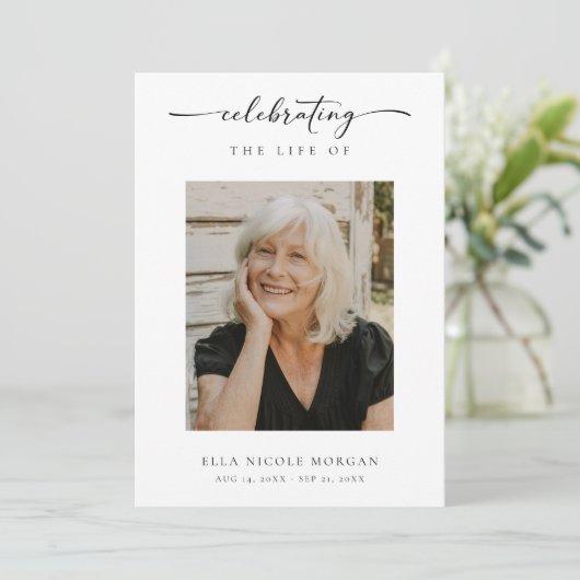 Elegant Script Funeral Ceremony Service With Photo Programmakaart (Staand voorkant)