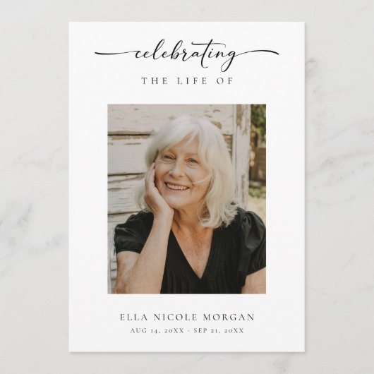 Elegant Script Funeral Ceremony Service With Photo Programmakaart (Voorkant)