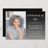 Elegant Script Funeral Photo Celebration of Life Kaart (Voorkant / Achterkant)