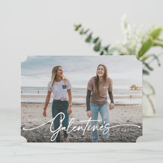 Elegant Script Galentine's Day Flat Photo Card Feestdagenkaart (Staand voorkant)