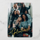 Elegant Script Galentine's Day Folie Foto Feestdagenkaart (Voorkant)