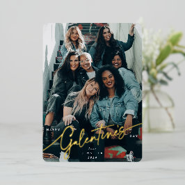 Elegant Script Galentine's Day Folie Foto Folie Feestdagenkaart