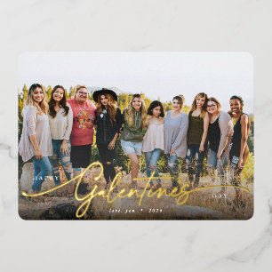 Elegant Script Galentine's Day Folie Fotokaart Feestdagenkaart
