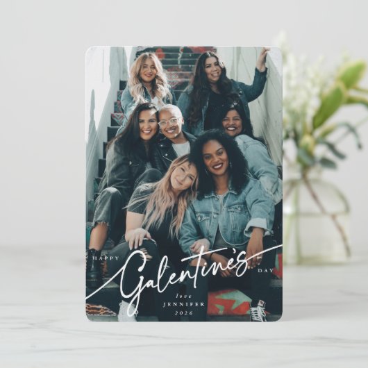 Elegant Script Galentine's Day Photo Card Feestdagenkaart (Staand voorkant)