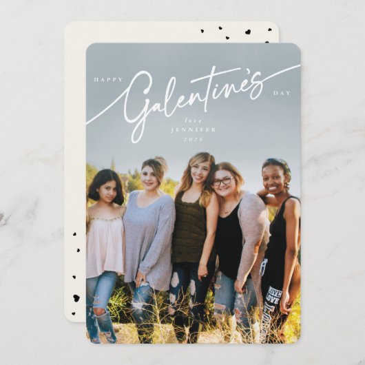 Elegant Script Galentine's Day Photo Card Feestdagenkaart (Voorkant / Achterkant)