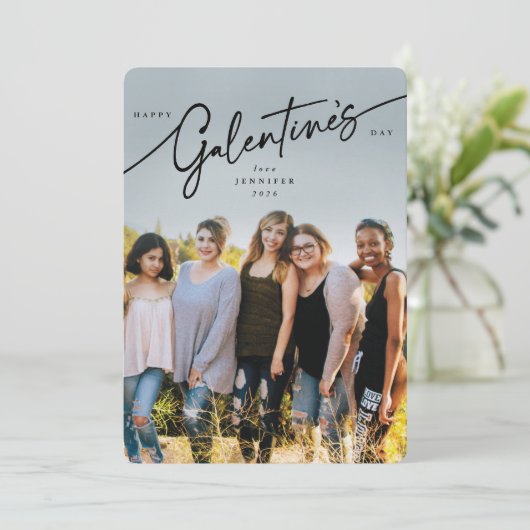 Elegant Script Galentine's Day Photo Card Feestdagenkaart (Staand voorkant)