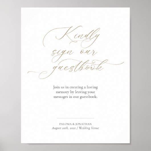 Elegant Script Gastenboek Bruiloft Tafel Teken Poster (Voorkant)