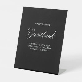 Elegant Script Gastenboek Formele Zwarte Bruiloft Reclamebord Met Voetstuk