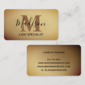 Elegant script geborsteld metallisch goudmonogram visitekaartje (Voorkant / Achterkant)