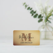 Elegant script geborsteld metallisch goudmonogram visitekaartje (Staand voorkant)