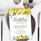 Elegant Script Geel Rose Bloemen 80ste Verjaardag Kaart