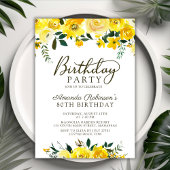 Elegant Script Geel Rose Bloemen 80ste Verjaardag Kaart