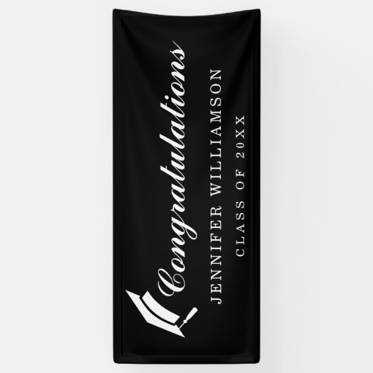 Elegant script Gefeliciteerd Afstuderen Zwart Spandoek (Verticaal)