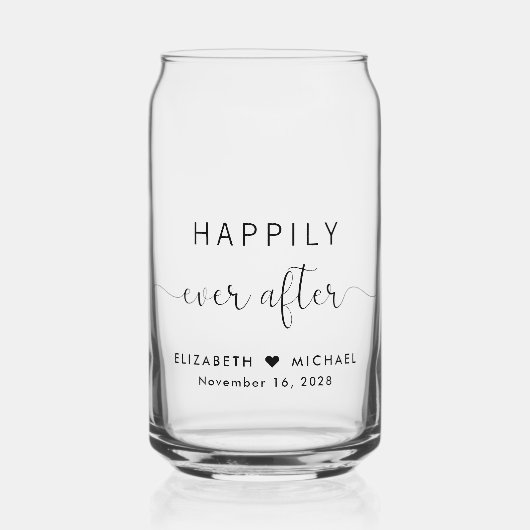 Elegant script gelukkig ooit na bruiloft blikvorm glas (Voorkant)