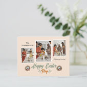 Elegant Script Gelukkig Pasen Familie Drie Foto Feestdagenkaart (Staand voorkant)