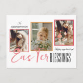 Elegant Script Gelukkig Pasen Familie Drie Foto Feestdagenkaart (Voorkant)