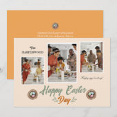 Elegant Script Gelukkig Pasen Familie Drie Foto Feestdagenkaart (Voorkant / Achterkant)
