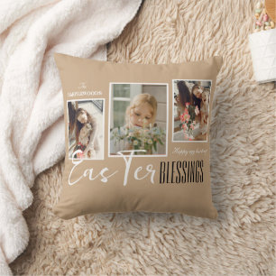 Elegant Script Gelukkig Pasen Familie Drie Foto Kussen