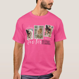 Elegant Script Gelukkig Pasen Familie Drie Foto T-shirt