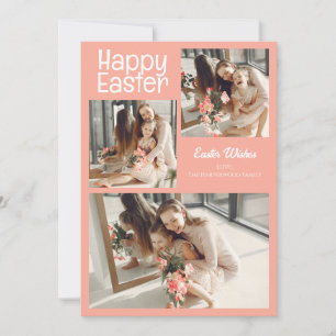 Elegant Script Gelukkig Pasen Familie Fotocollage Feestdagenkaart