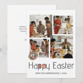 Elegant Script Gelukkig Pasen Familie Fotocollage Feestdagenkaart (Voorkant / Achterkant)