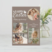 Elegant Script Gelukkig Pasen Familie Fotocollage Feestdagenkaart (Staand voorkant)