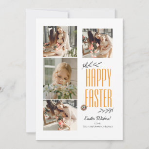 Elegant Script Gelukkig Pasen Familie Fotocollage Feestdagenkaart