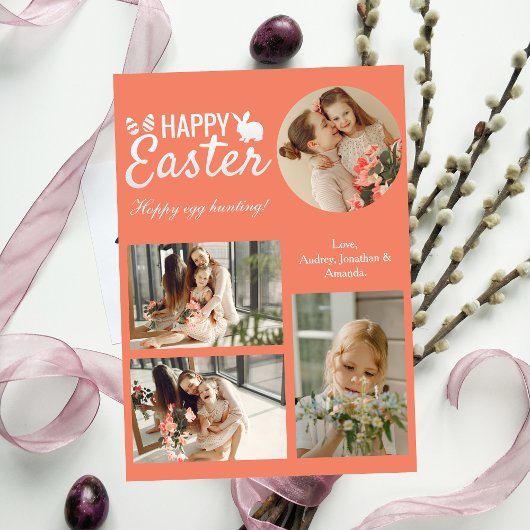 Elegant Script Gelukkig Pasen Familie Fotocollage Feestdagenkaart