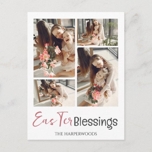 Elegant Script Gelukkig Pasen Familie Fotocollage Feestdagenkaart (Voorkant)