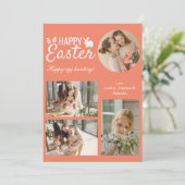 Elegant Script Gelukkig Pasen Familie Fotocollage Feestdagenkaart (Staand voorkant)