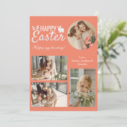 Elegant Script Gelukkig Pasen Familie Fotocollage Feestdagenkaart (Staand voorkant)