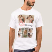 Elegant Script Gelukkig Pasen Familie Fotocollage T-shirt (Voorkant)