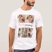 Elegant Script Gelukkig Pasen Familie Fotocollage T-shirt (Voorkant)