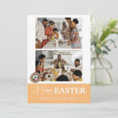 Elegant Script Gelukkig Pasen familie Twee foto Feestdagenkaart (Staand voorkant)