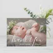 Elegant Script Gender Neutral Photo Baby shower Bedankkaart (Staand voorkant)