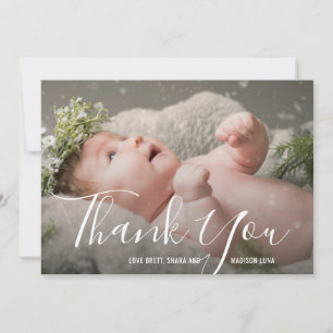 Elegant Script Gender Neutral Photo Baby shower Bedankkaart