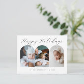 Elegant script Gepersonaliseerd drie kerstfoto's Feestdagenkaart (Staand voorkant)