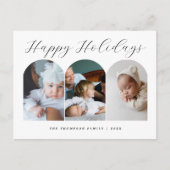 Elegant script Gepersonaliseerd drie kerstfoto's Feestdagenkaart (Voorkant)