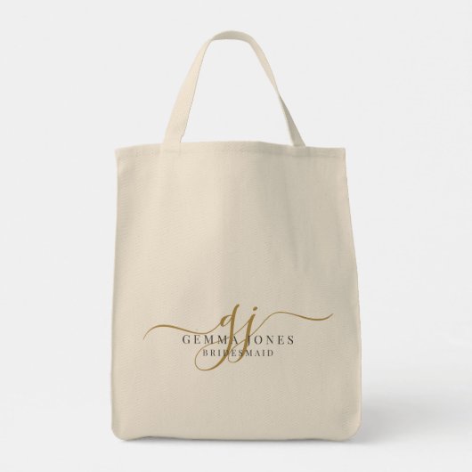 Elegant Script Gepersonaliseerde Monogram Bruidsme Tote Bag (Achterkant)