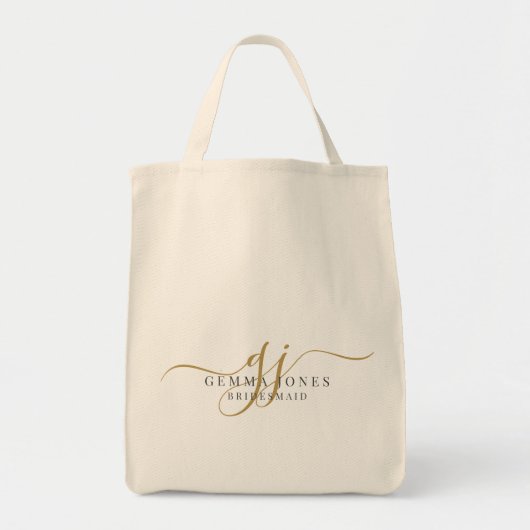 Elegant Script Gepersonaliseerde Monogram Bruidsme Tote Bag (Voorkant)