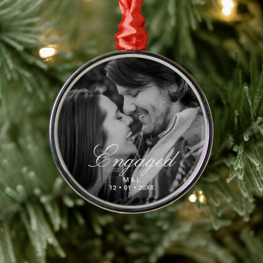 Elegant script Gepersonaliseerde paar foto Metalen Ornament (Boom)